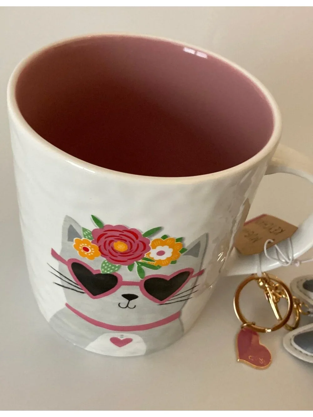 Cat mug with keychain nwt gift set